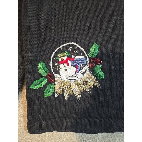 B.P. Design Christmas Cardigan Sweater Snow Globe Beaded Embroidered Snowman M - Picture 7 of 12